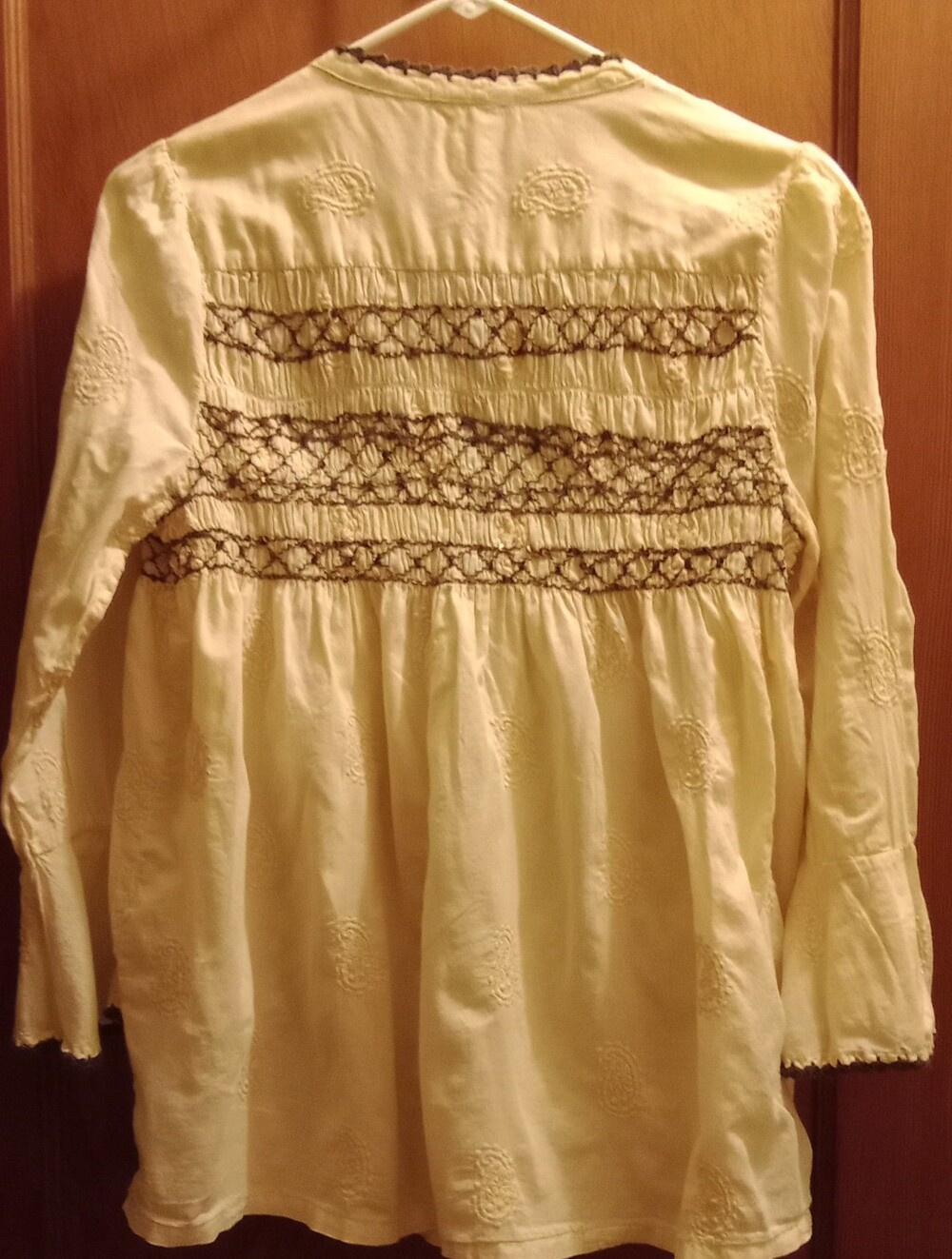 Sundance Cream Peasant Tunic with Brown Embroidered Yoke - Picture 3 of 10